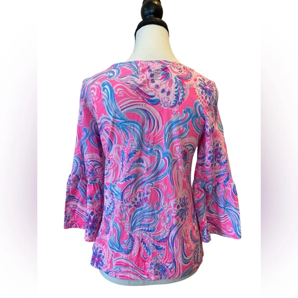 Lilly Pulitzer Pink & Blue Printed Split-Neck Tunic Top Size S NWOT Pima Cotton - Picture 3 of 8